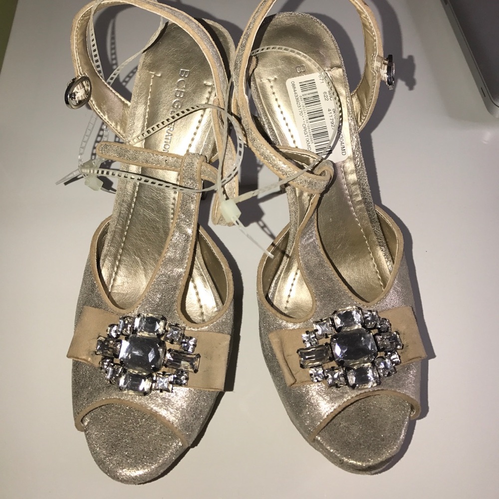 New BCBG gold/silver pumps